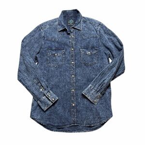 PINTO RANCH YY Washed Indigo Snap Button Down Shirt Blue Size